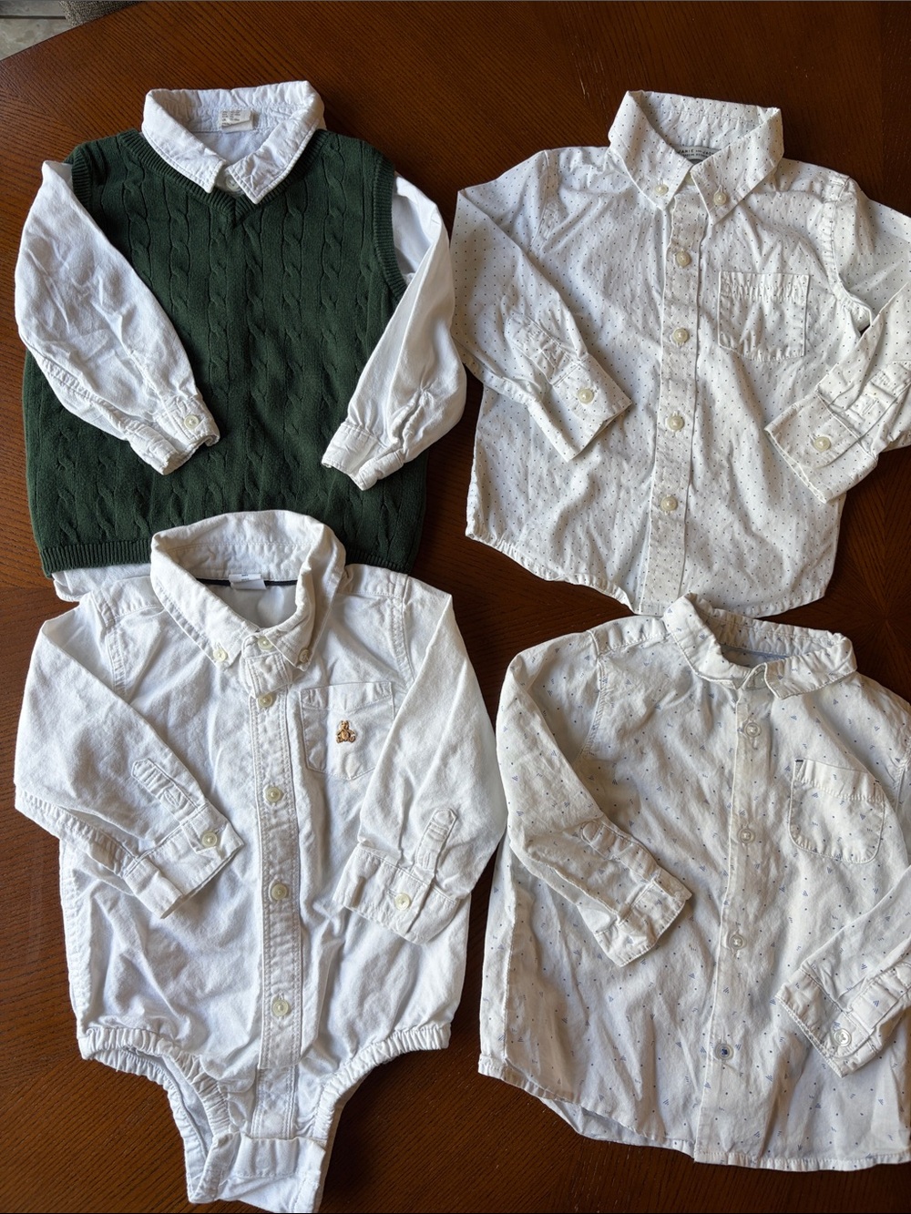H&M Green Cable Knit Vest with White Button-Down Shirts Set